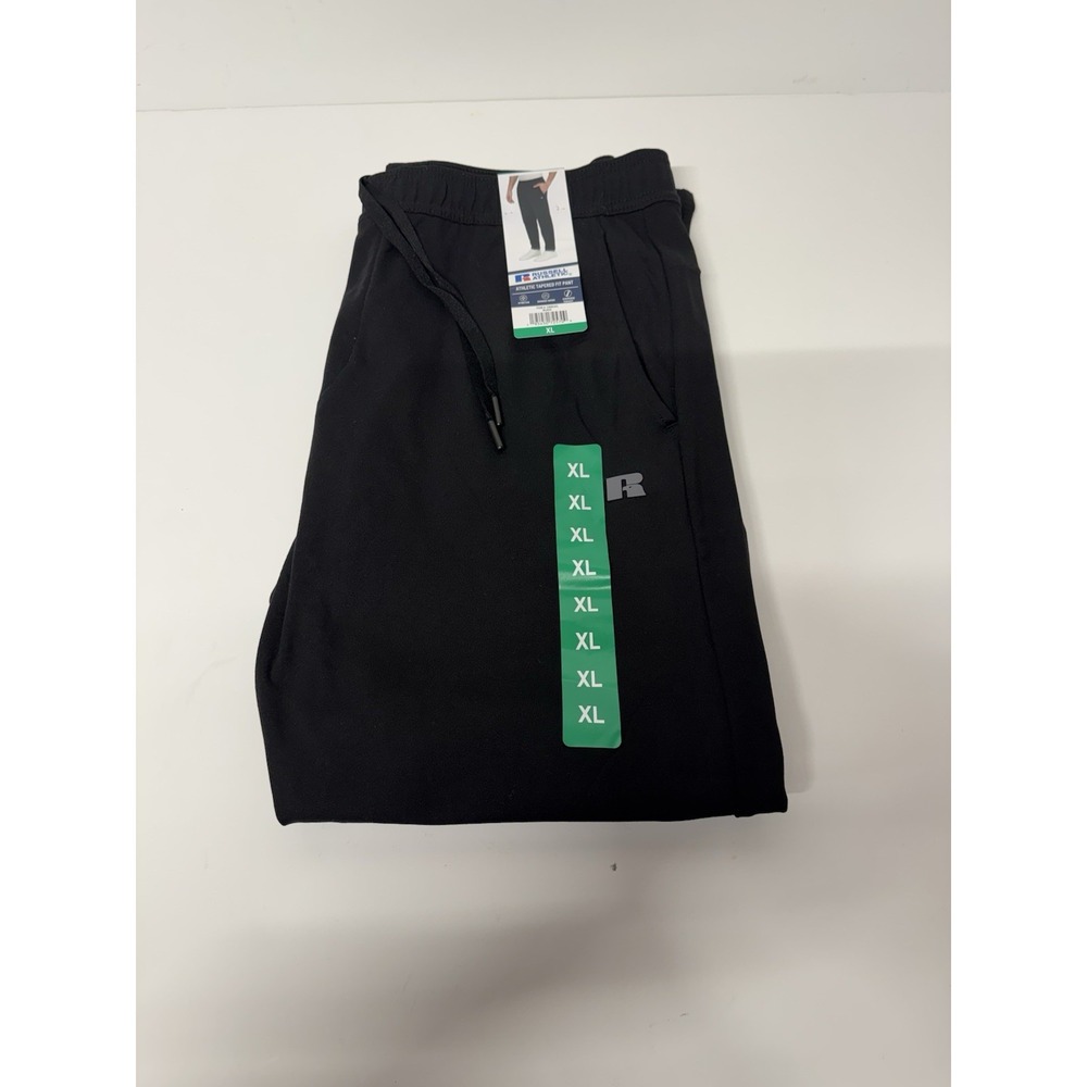 Russell Athletic Men's XL Black Tapered Fit Stretch Pants NWT Zipper Pocket